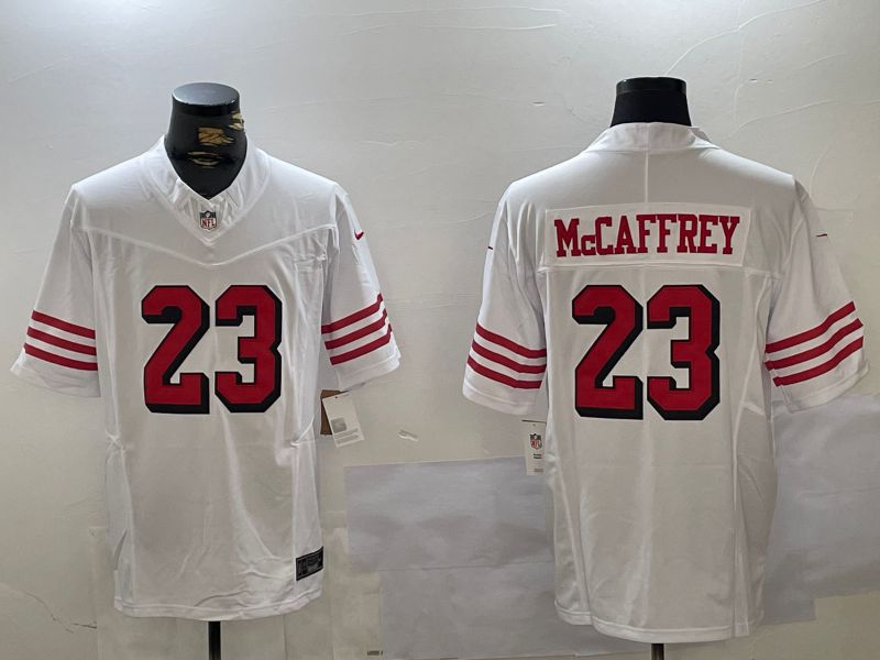 Men San Francisco 49ers #23 Mccaffrey White Three generations 2024 Nike Vapor Limited NFL Jersey style 1